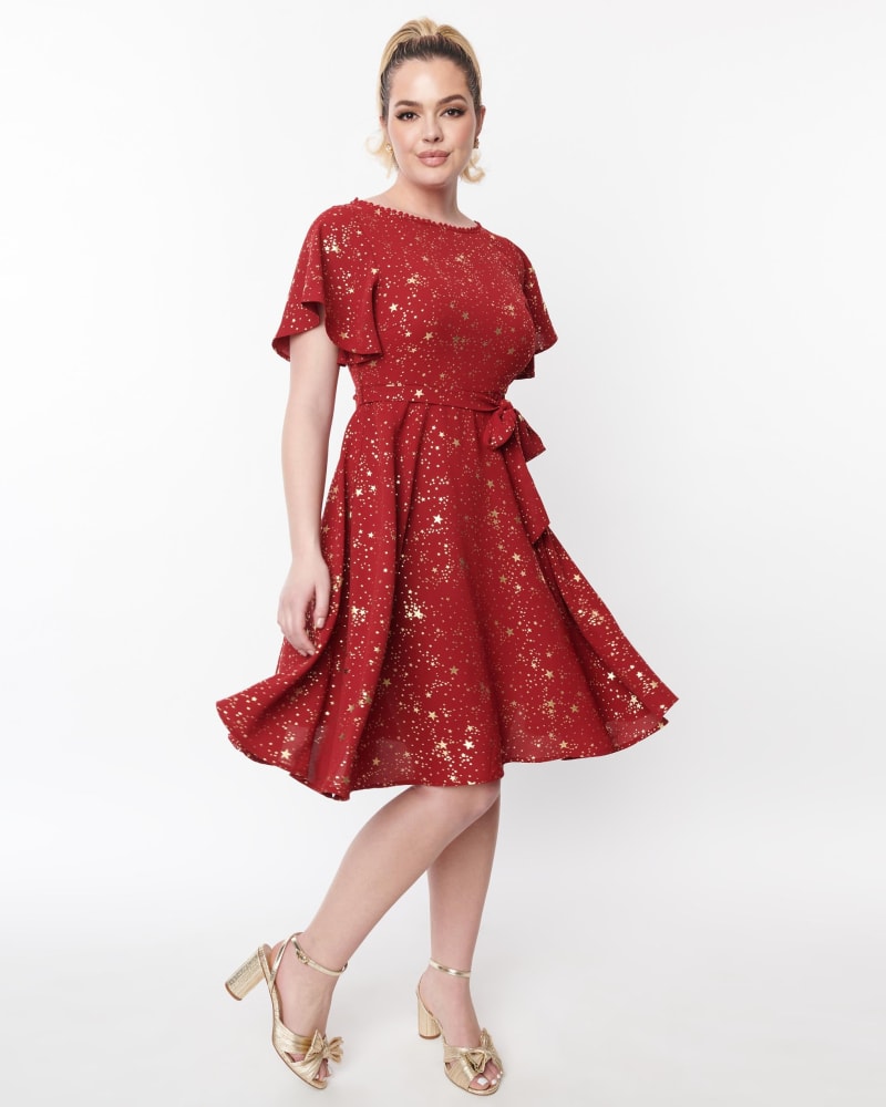 Red and gold cocktail dress discount